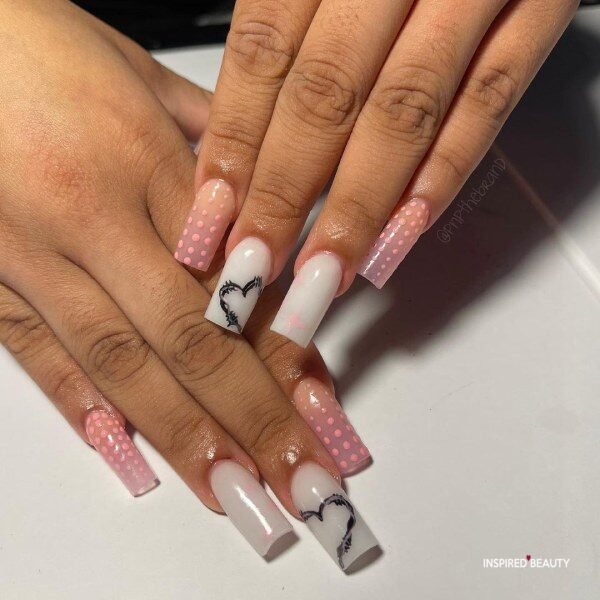 coffin pink and white nails