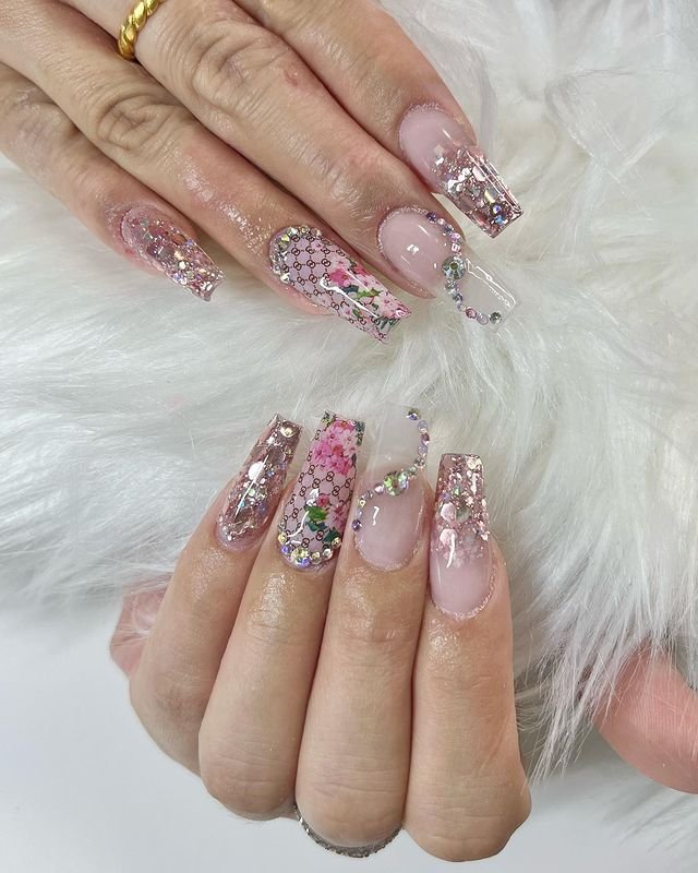 Pink with Glitter New Years Eve Nails Design Ideas