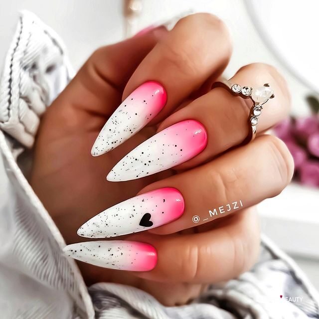 ombre white and neon pink nails