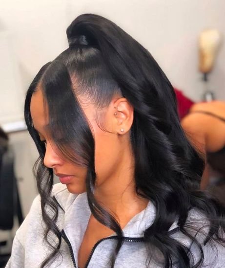 high ponytail hairstyles with side bangs