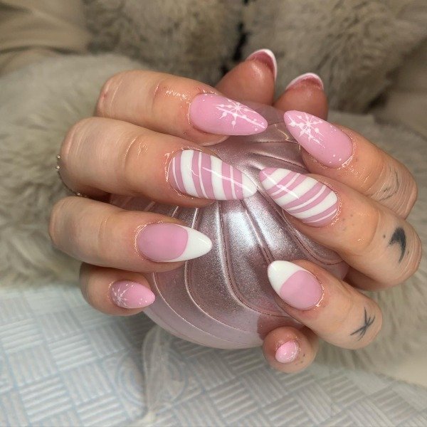 white and pink inspired manicure