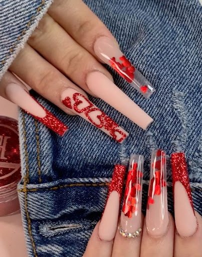 red valentine nails