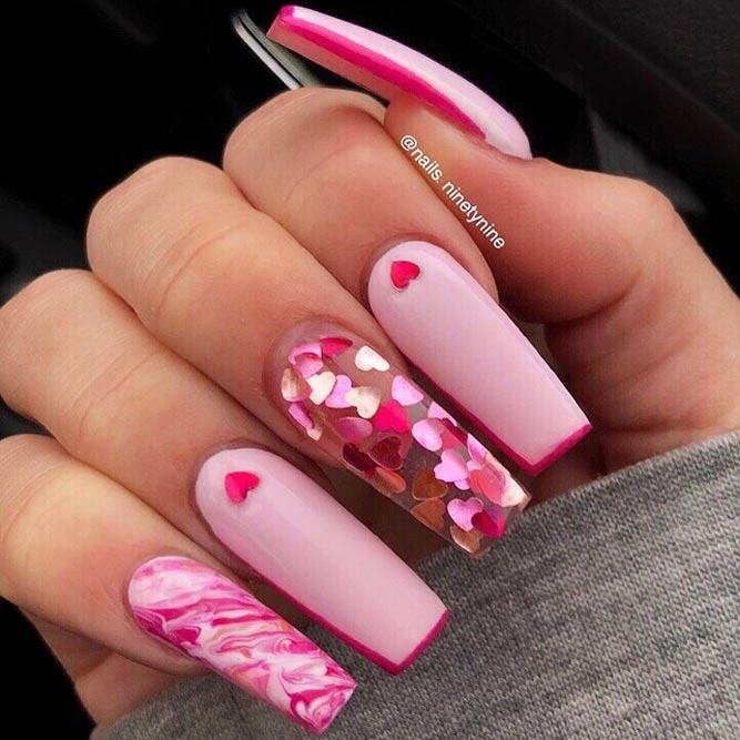pink valentine day nails