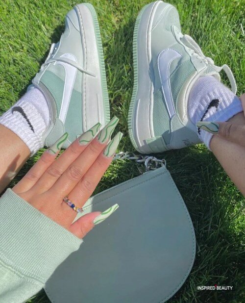 Mint green nails with sneakers