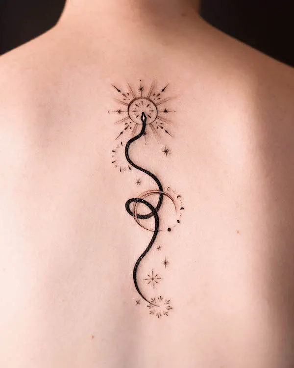 Stunning black snake back tattoo