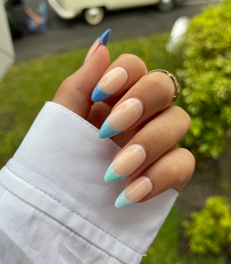 Blue Gradient French Tip Press on Nails