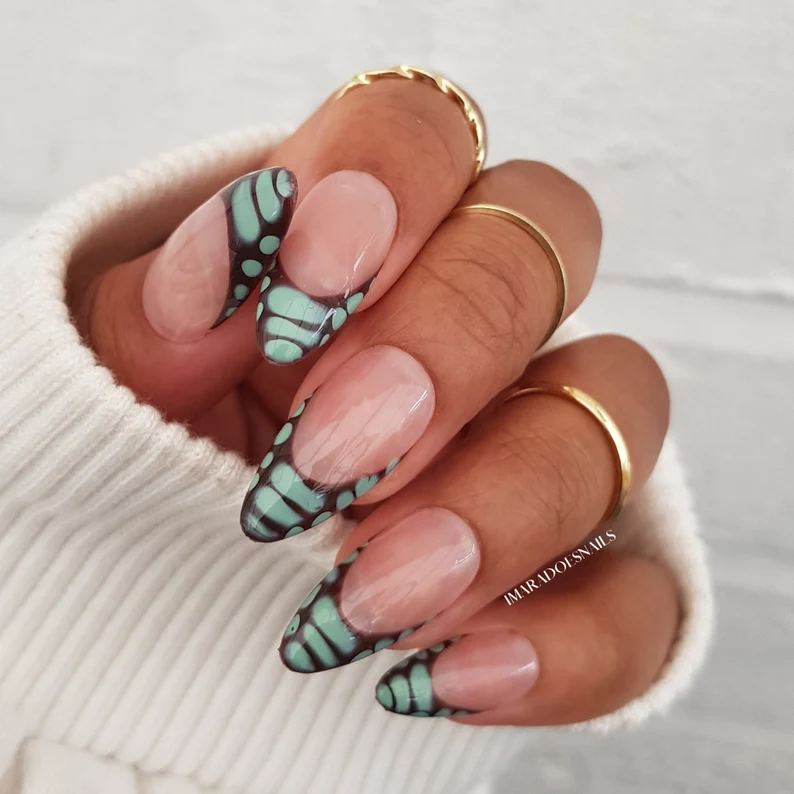 Croc Snake Print French Tip Nails