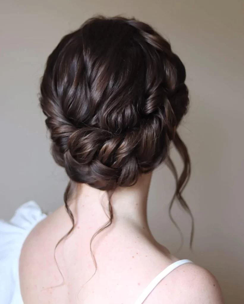 Elegant prom updo, halo braids for long hair
