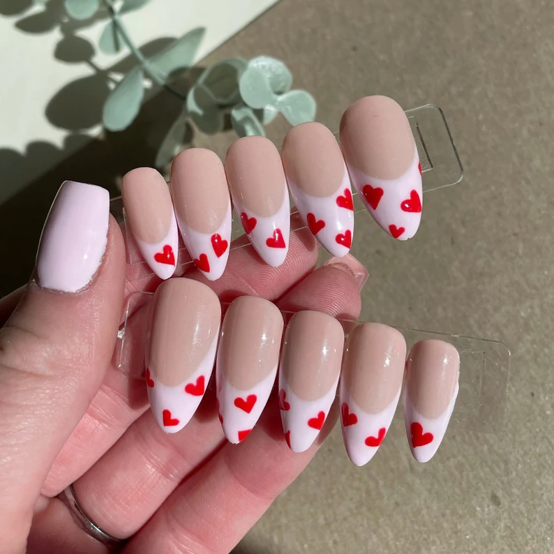 Pink Heart Design Valentine's Day Oval Fingernails