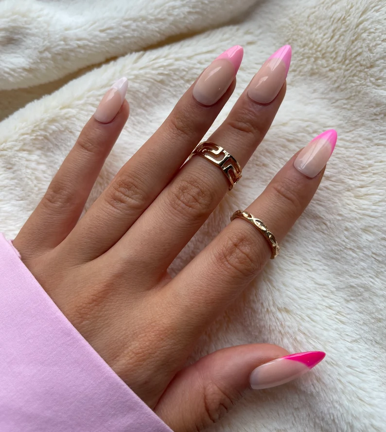 Pink Gradient French Tip Press on Nails 