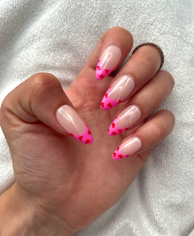 Easy Manicure Design Pink Heart Tip