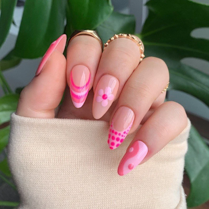 Pink Pick n’ Mix French Tip Press On Nails