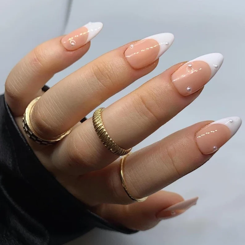 White Pearl French Tip Press On Nails