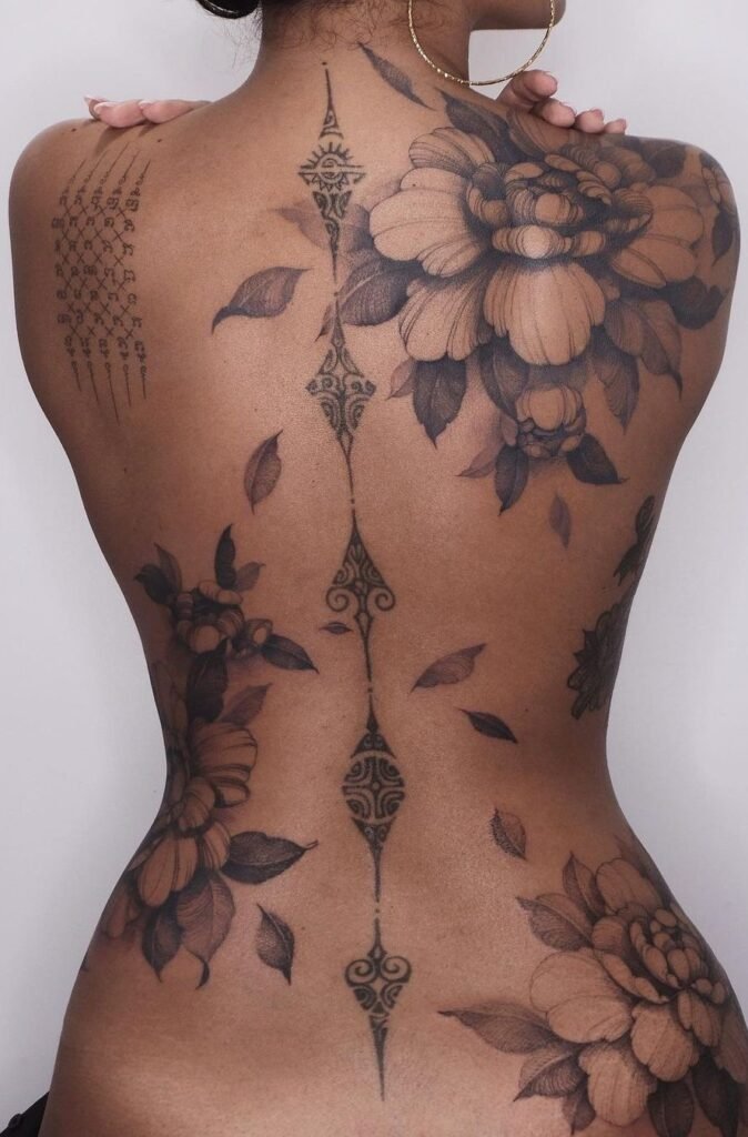 Unique flowers  and symbol on the back
