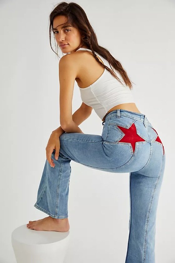 blue denim with red star