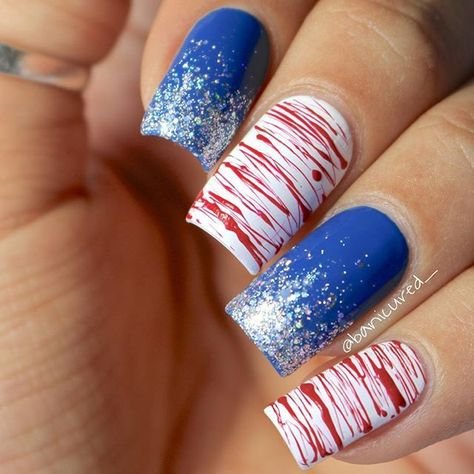 Cute 4th of July Nails Blue, white and red nails, simple and gorgeous.  