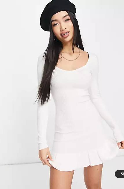 Miss Selfridge Ivory Contour Sweetheart Neck Frill Mini Baddie Dresses