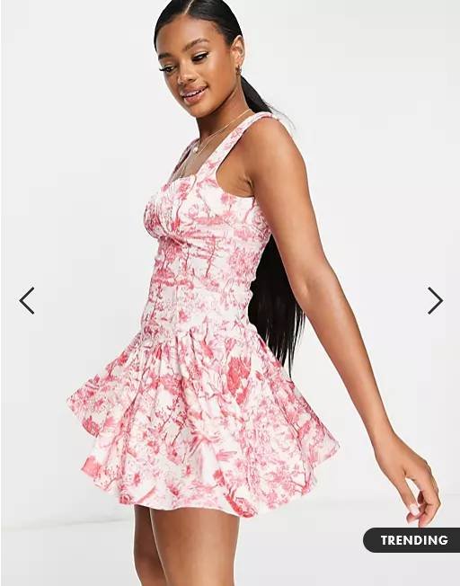 Cute Pink and White Floral Flippy Summer Mini Dress in Porcelain Print