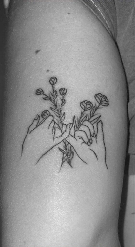 Sister Tattoos With Flowers or Mother Daughter Tattoos Pinky Promise