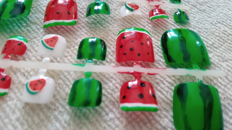 Watermelon False Toe Nails Summer Fruit Fake Nails