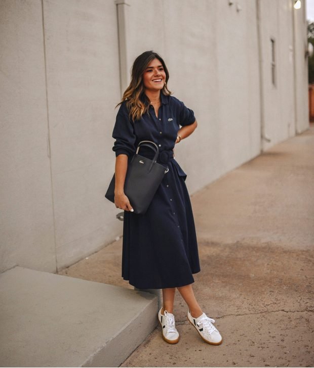 shirt dress outfits with sneakers