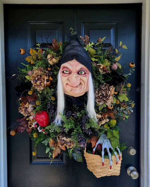 Creepy witch Halloween wreath