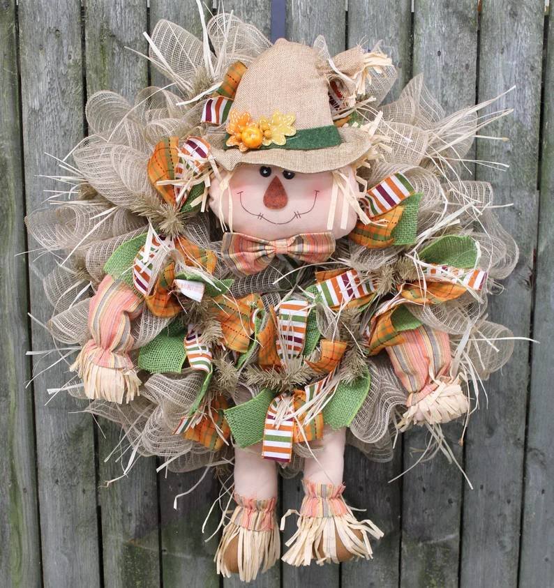 Fall Front Door Decor Scarecrow Halloween Wreath Ideas