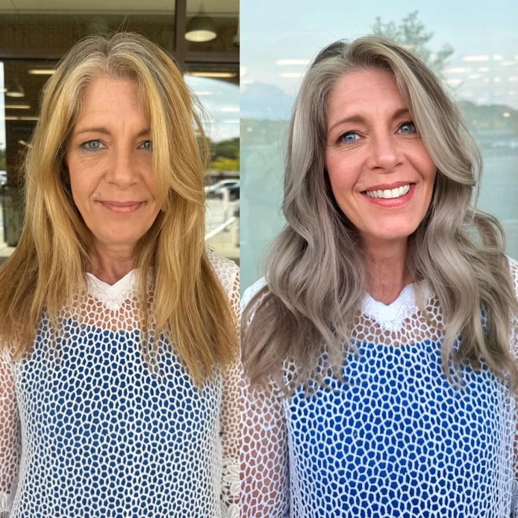 Natural grey transition mid-layerd hairstyle