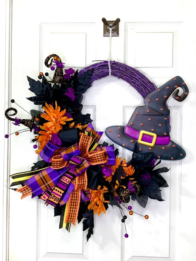 Purple Witch hat Halloween wreath