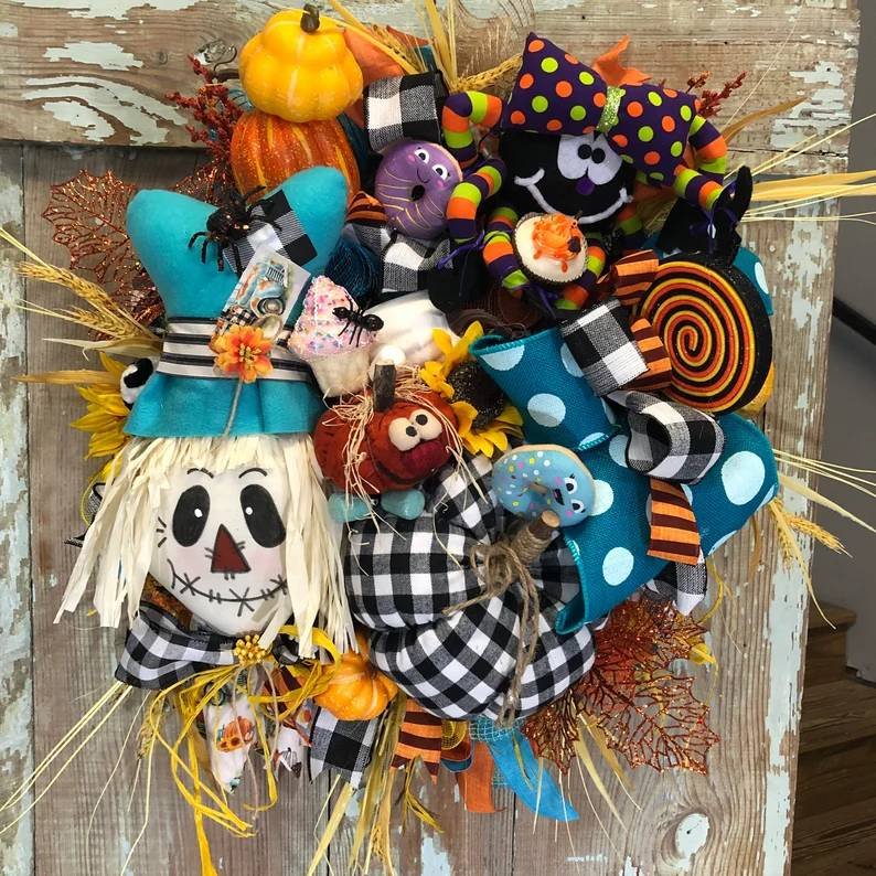 Scarecrow wreath spider and scarecrow fall decor fall wreath