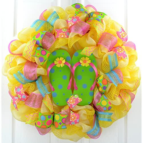 Summer Wreath Ideas Yellow and Green Wreath with flip flop 