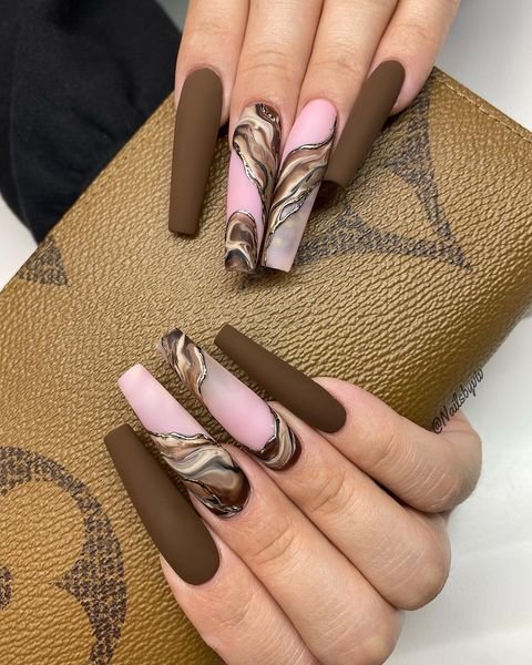 brown long nails