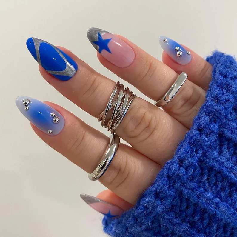 Blue Bling Nail Design