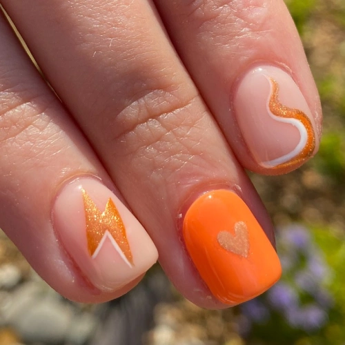 orange gel short nail designs