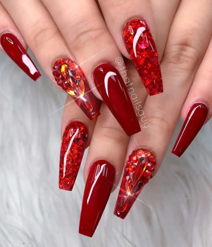 perfect long red nails