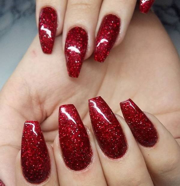 Beautiful long holiday nails with gorgeous cherry red design ideas