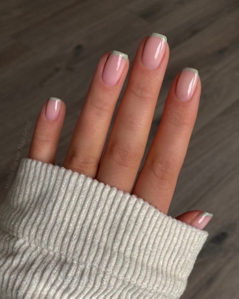 sage green french tip nails