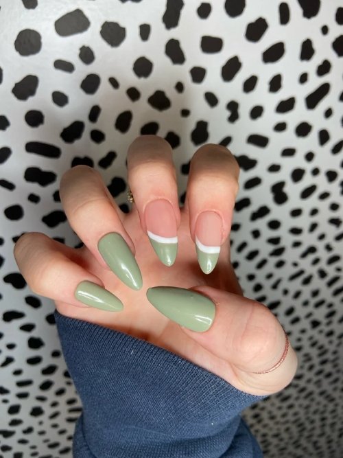 sage green french tip nails