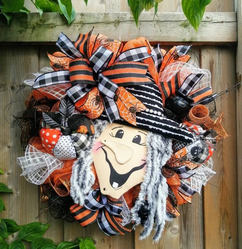 whimsical witch wreath Halloween home decor