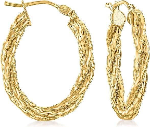 Yellow Gold Twisted Oval Hoop Earrings