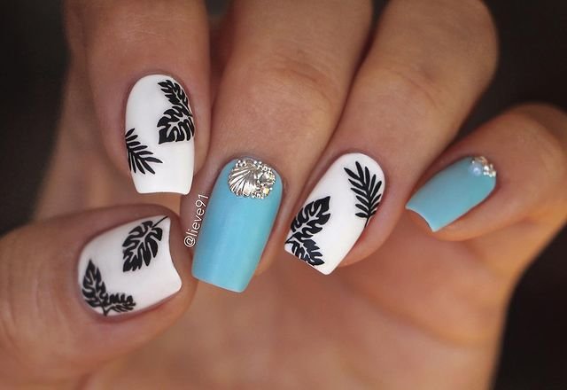 short white nails with design