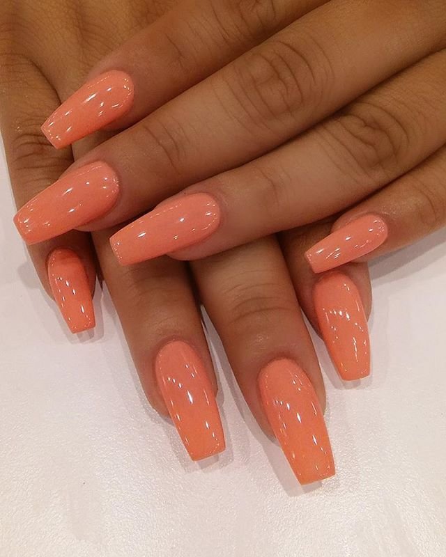 Peach orange Coffin shaped Fall Nails