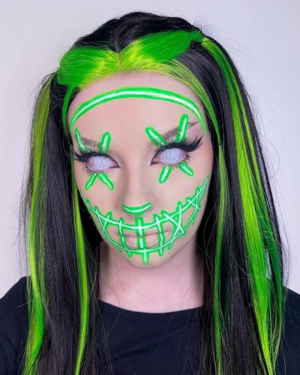 Neon Green Halloween makeup with hairstyle Ideas