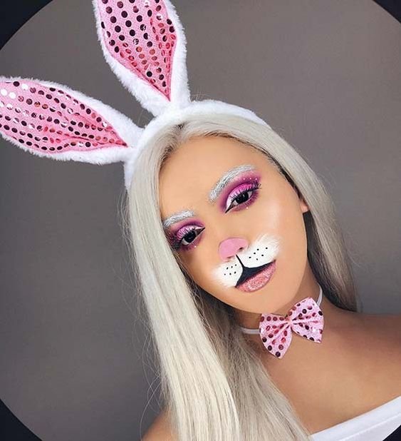 Cute pink bunny girl with bunny ears Halloween Makeup Ideas