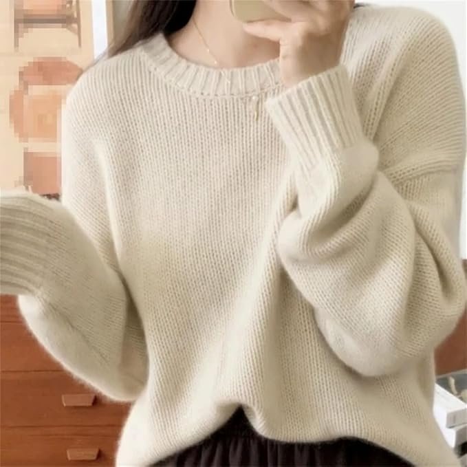 Loose Round Neck Woolen Sweater Knitted Pullover Top