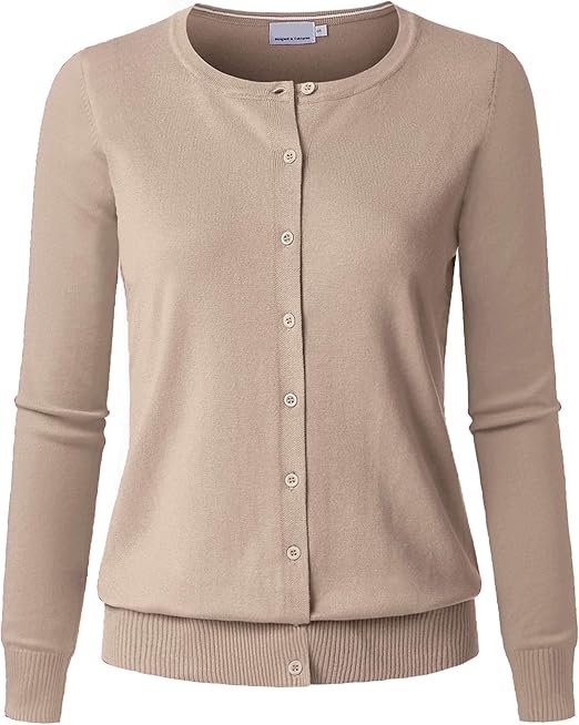 Women's Long Sleeve Button Down Crew Neck Soft Knit Cardigan Sweater