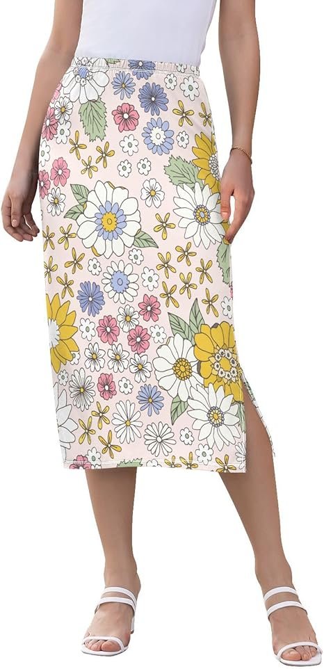 Women's Skirts Midi Length Flowy Elastic Floral Vintage