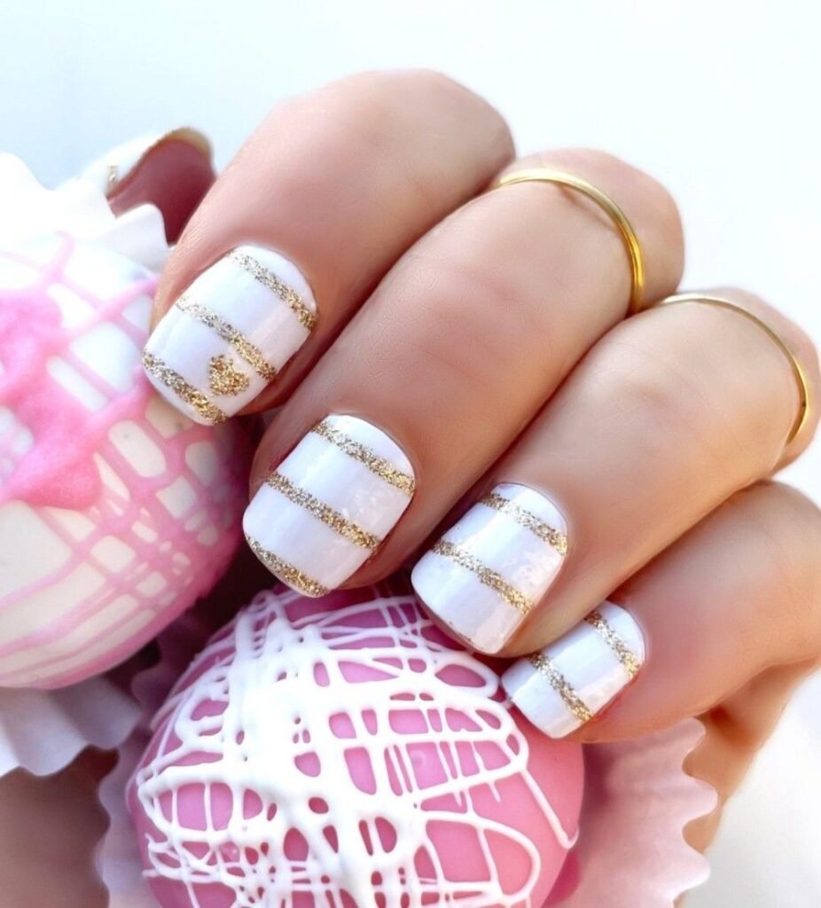 short white nails with design