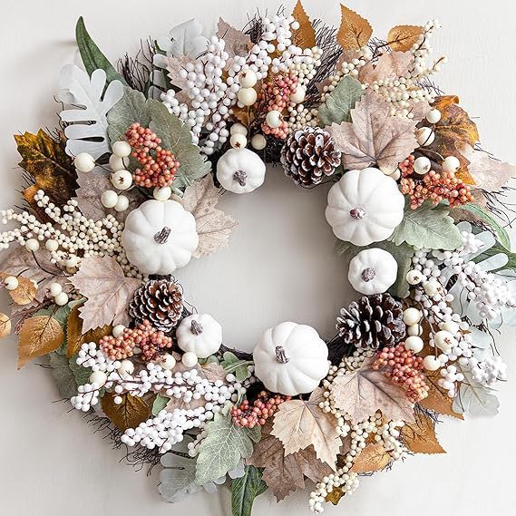 Maples Leaf Pumpkin Pine Cone Berry Wreath