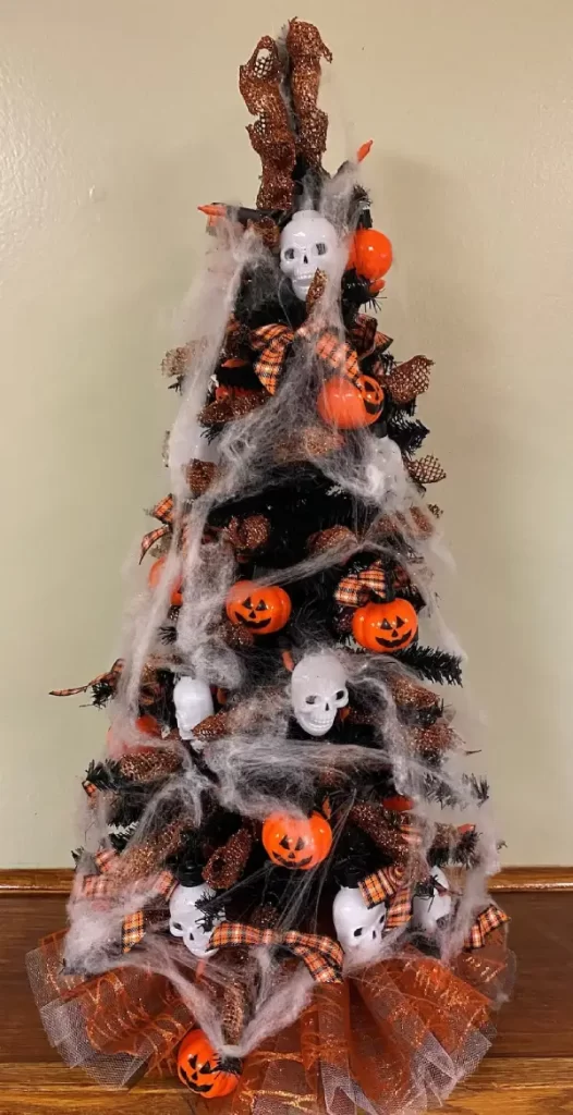 Black Halloween Tree, Prelit Halloween Tabletop Tree